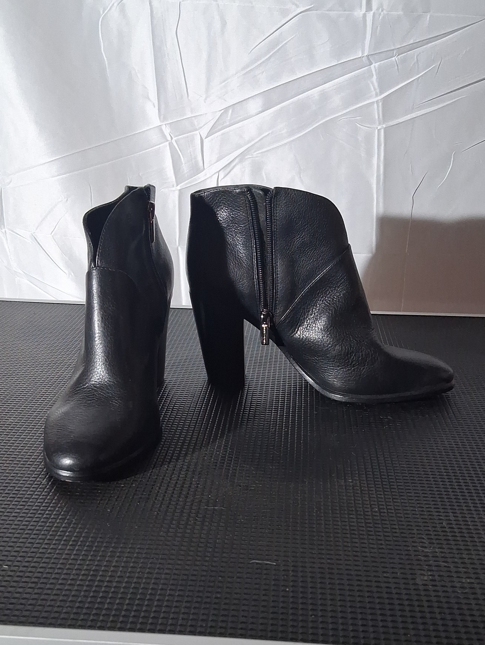 Women's Black Leather Ankle Booties with Side Zip